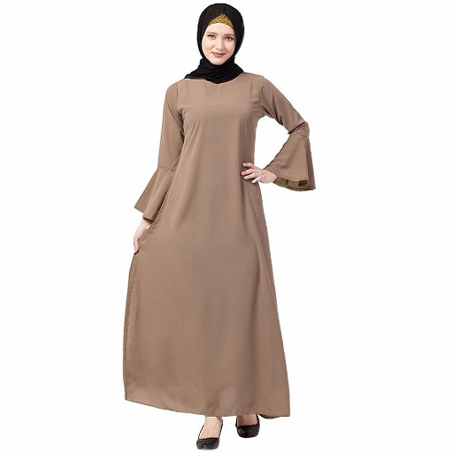 Casual A-line abaya with bell sleeves- Beige